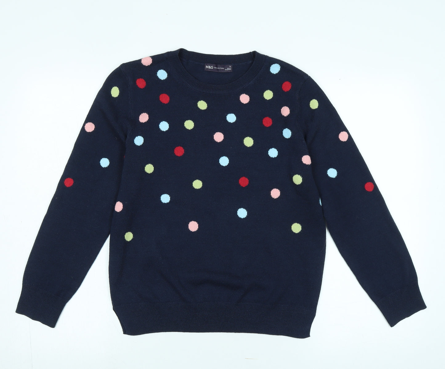 Marks and Spencer Womens Blue Crew Neck Acrylic Pullover Jumper Size 12
