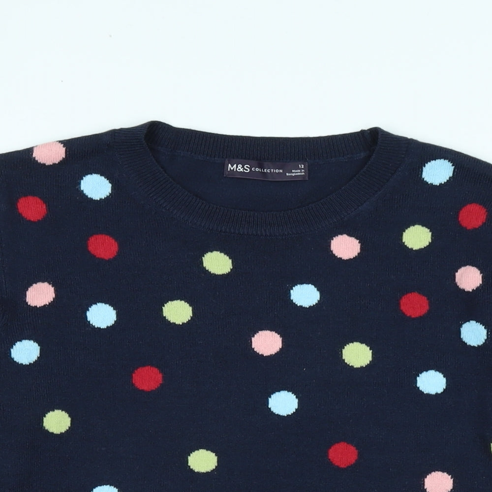 Marks and Spencer Womens Blue Crew Neck Acrylic Pullover Jumper Size 12