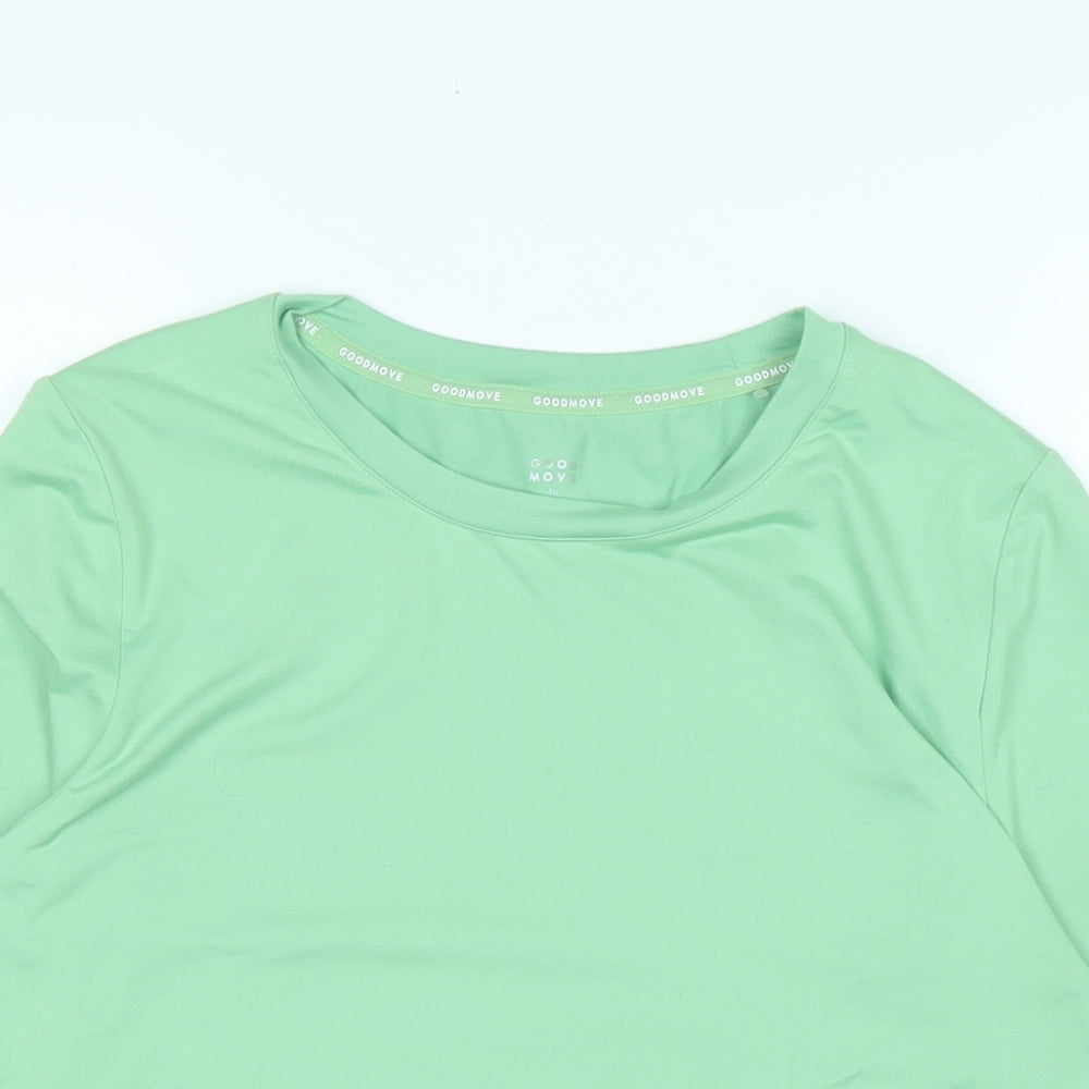 Marks and Spencer Womens Green Polyester Basic T-Shirt Size 10 Crew Neck - Crossover back