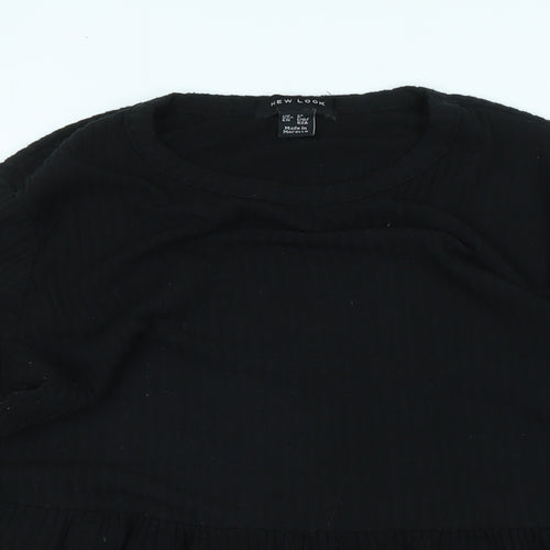 New Look Womens Black Cotton Tunic T-Shirt Size 12 Crew Neck