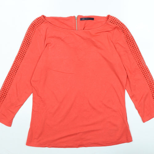 Marks and Spencer Womens Orange Cotton Jersey T-Shirt Size 12 Scoop Neck