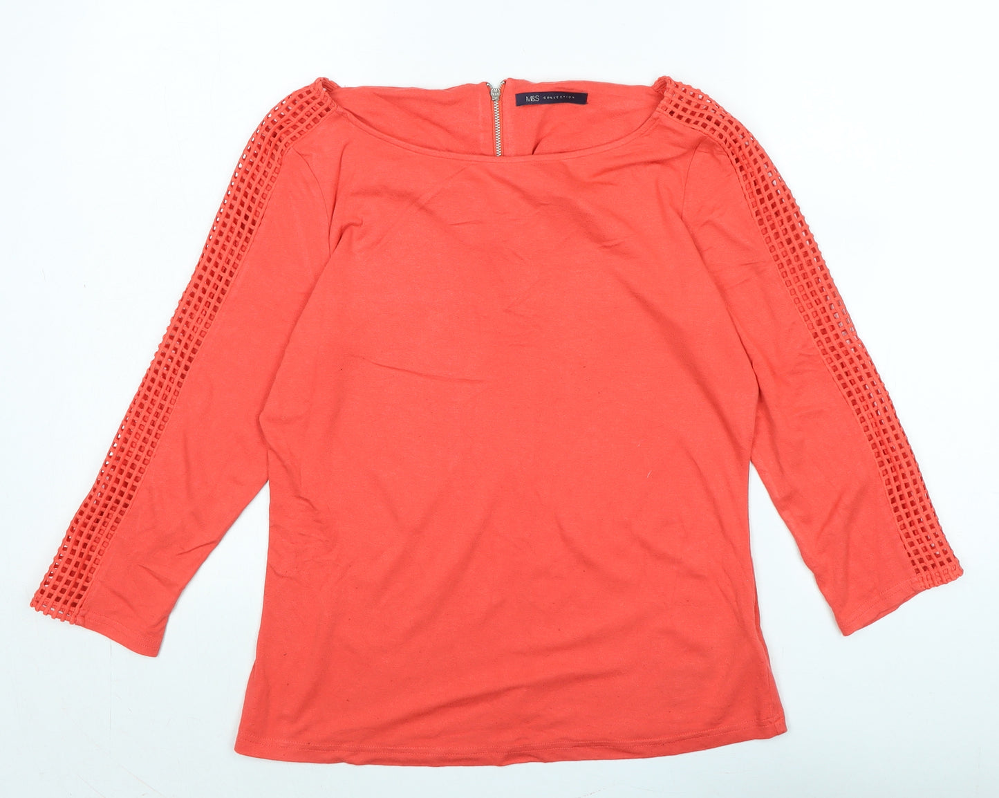 Marks and Spencer Womens Orange Cotton Jersey T-Shirt Size 12 Scoop Neck