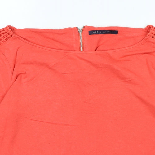 Marks and Spencer Womens Orange Cotton Jersey T-Shirt Size 12 Scoop Neck