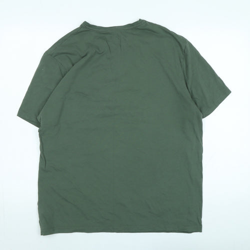 Marks and Spencer Mens Green Cotton T-Shirt Size XL Crew Neck - logo -Wolfe