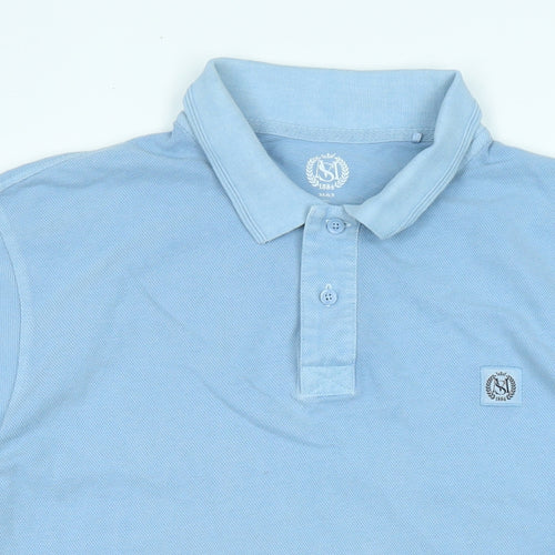 Marks and Spencer Mens Blue Cotton Polo Size XL Collared