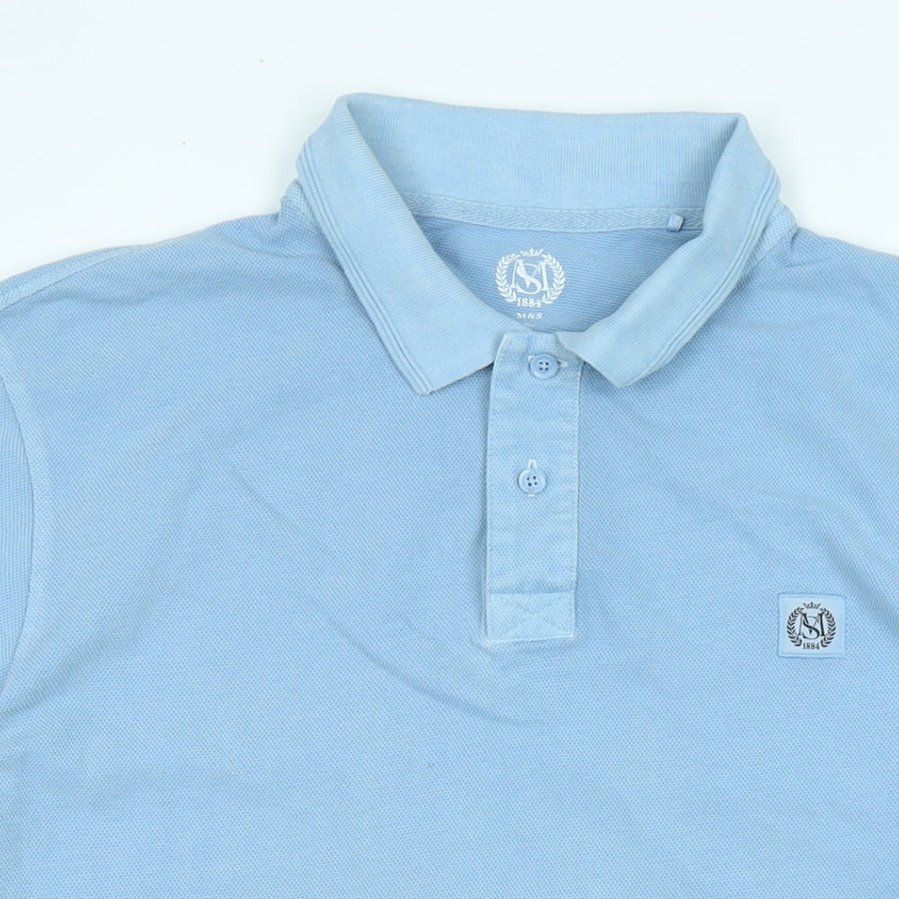 Marks and Spencer Mens Blue Cotton Polo Size XL Collared