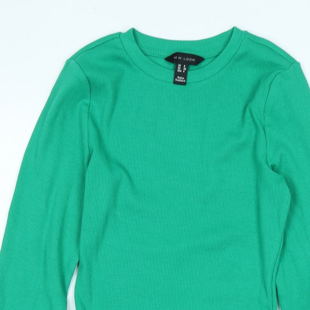 New Look Womens Green Cotton Jersey T-Shirt Size 8 Crew Neck - Underneath fastening