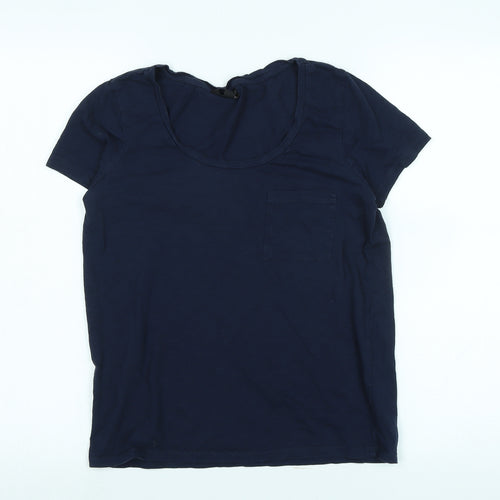 Topshop Womens Blue Cotton Basic T-Shirt Size 10 Scoop Neck