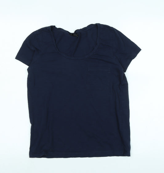 Topshop Womens Blue Cotton Basic T-Shirt Size 10 Scoop Neck