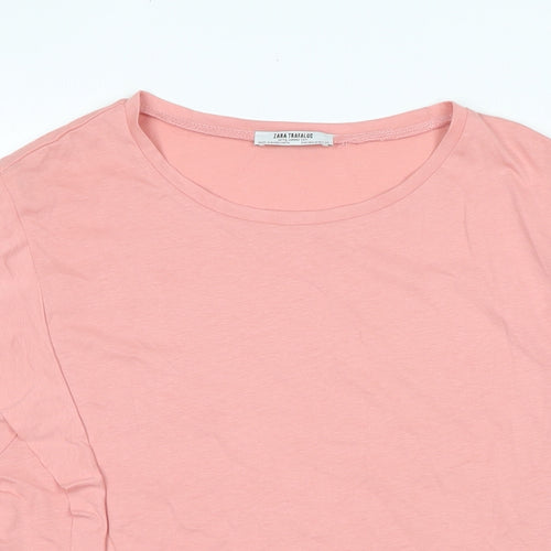 Zara Womens Pink Cotton Basic T-Shirt Size M Scoop Neck