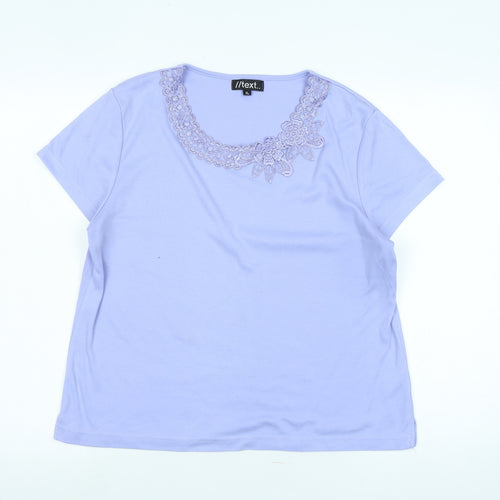 // text Womens Purple Cotton Basic T-Shirt Size XL Scoop Neck