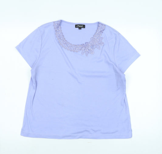 // text Womens Purple Cotton Basic T-Shirt Size XL Scoop Neck