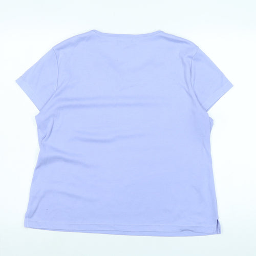 // text Womens Purple Cotton Basic T-Shirt Size XL Scoop Neck