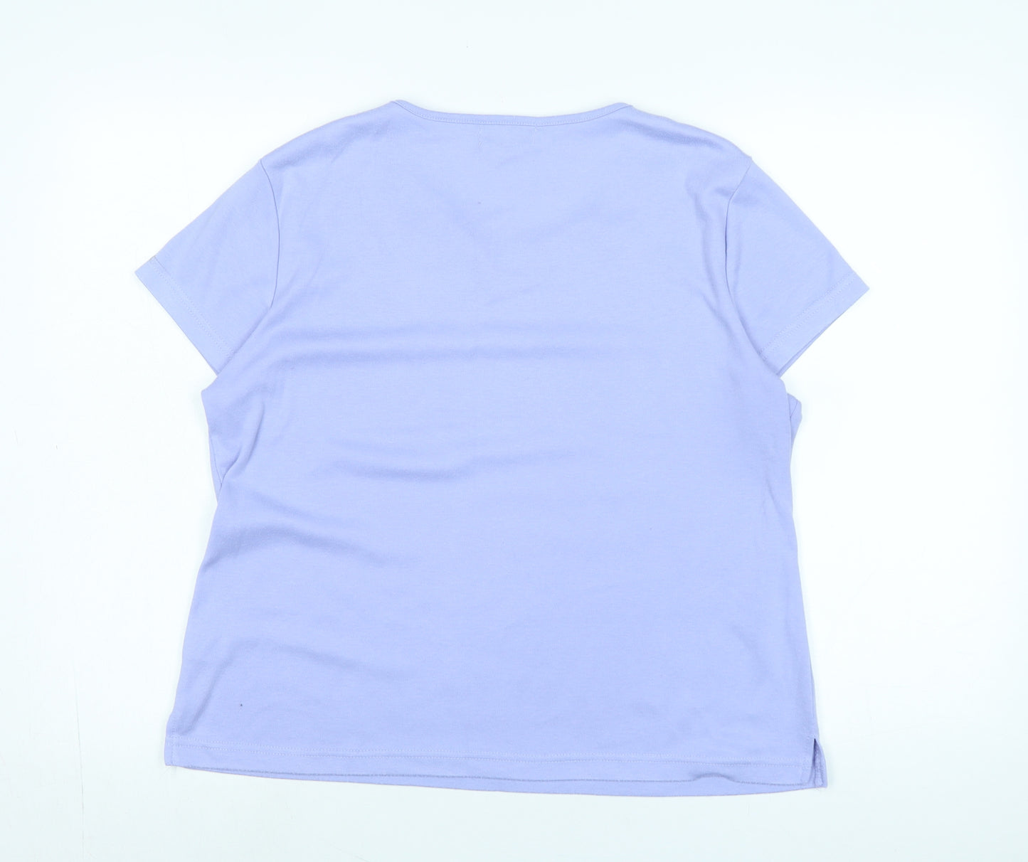 // text Womens Purple Cotton Basic T-Shirt Size XL Scoop Neck