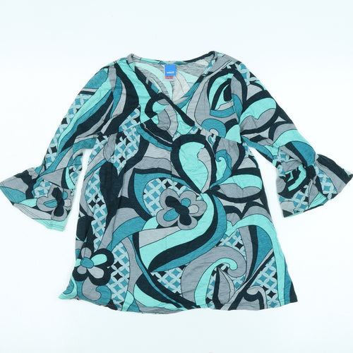 Adams Girls Blue Cotton Blend A-Line Size 6-7 Years V-Neck