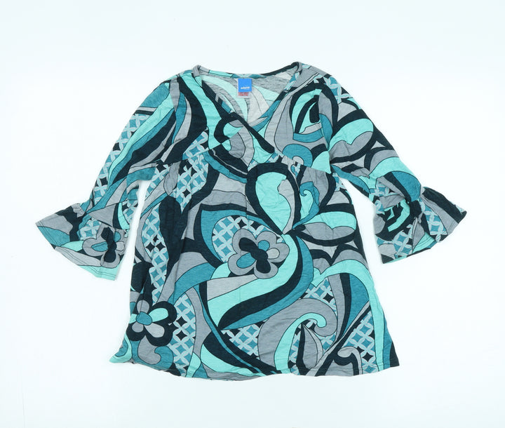 Adams Girls Blue Cotton Blend A-Line Size 6-7 Years V-Neck