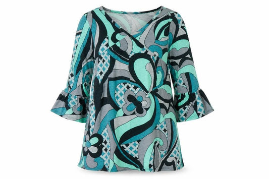 Front view of Adams girls’ blue cotton blend a-line, size 6-7, years v-neck
