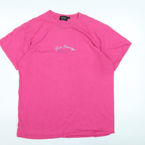 boohoo man Mens Pink Cotton T-Shirt Size S Crew Neck