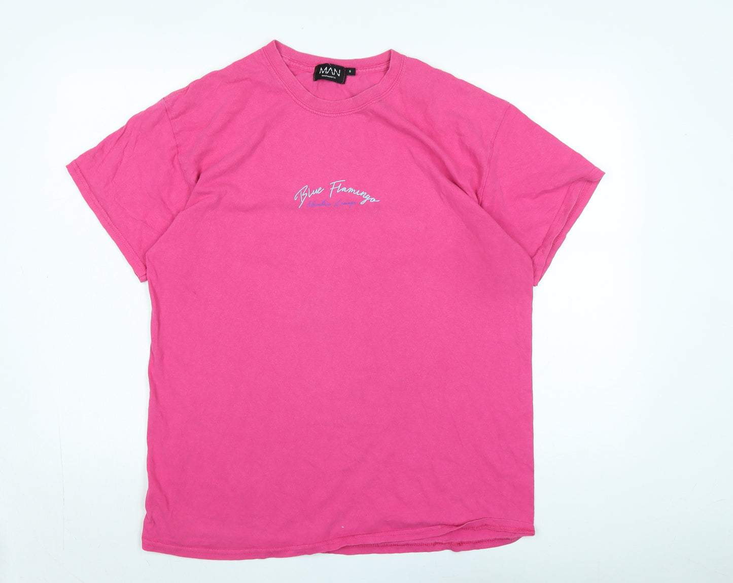 boohoo man Mens Pink Cotton T-Shirt Size S Crew Neck