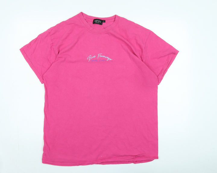 boohoo man Mens Pink Cotton T-Shirt Size S Crew Neck