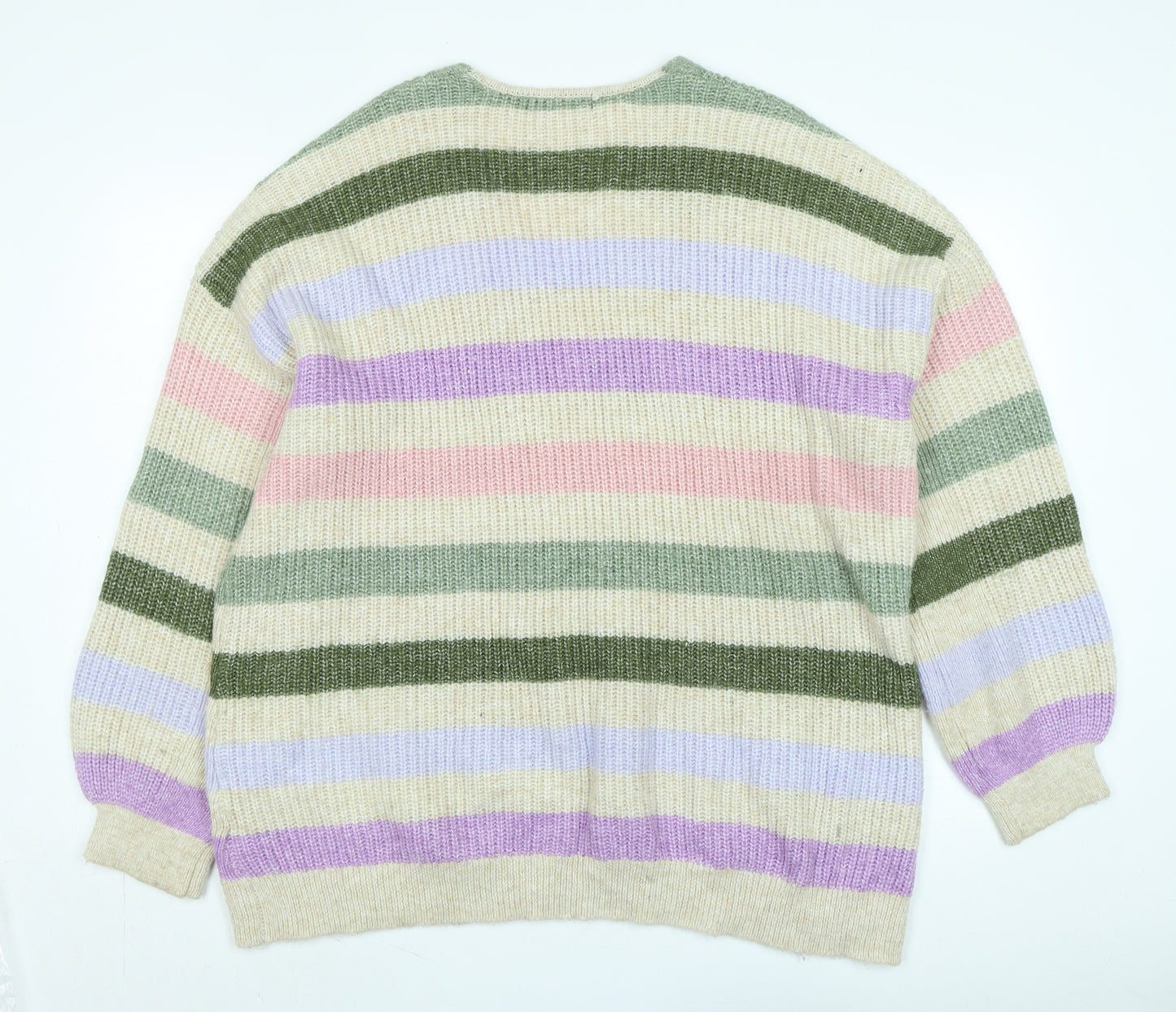 Marks and Spencer Womens Multicoloured V-Neck Striped Polyester Pullover Jumper Size XL