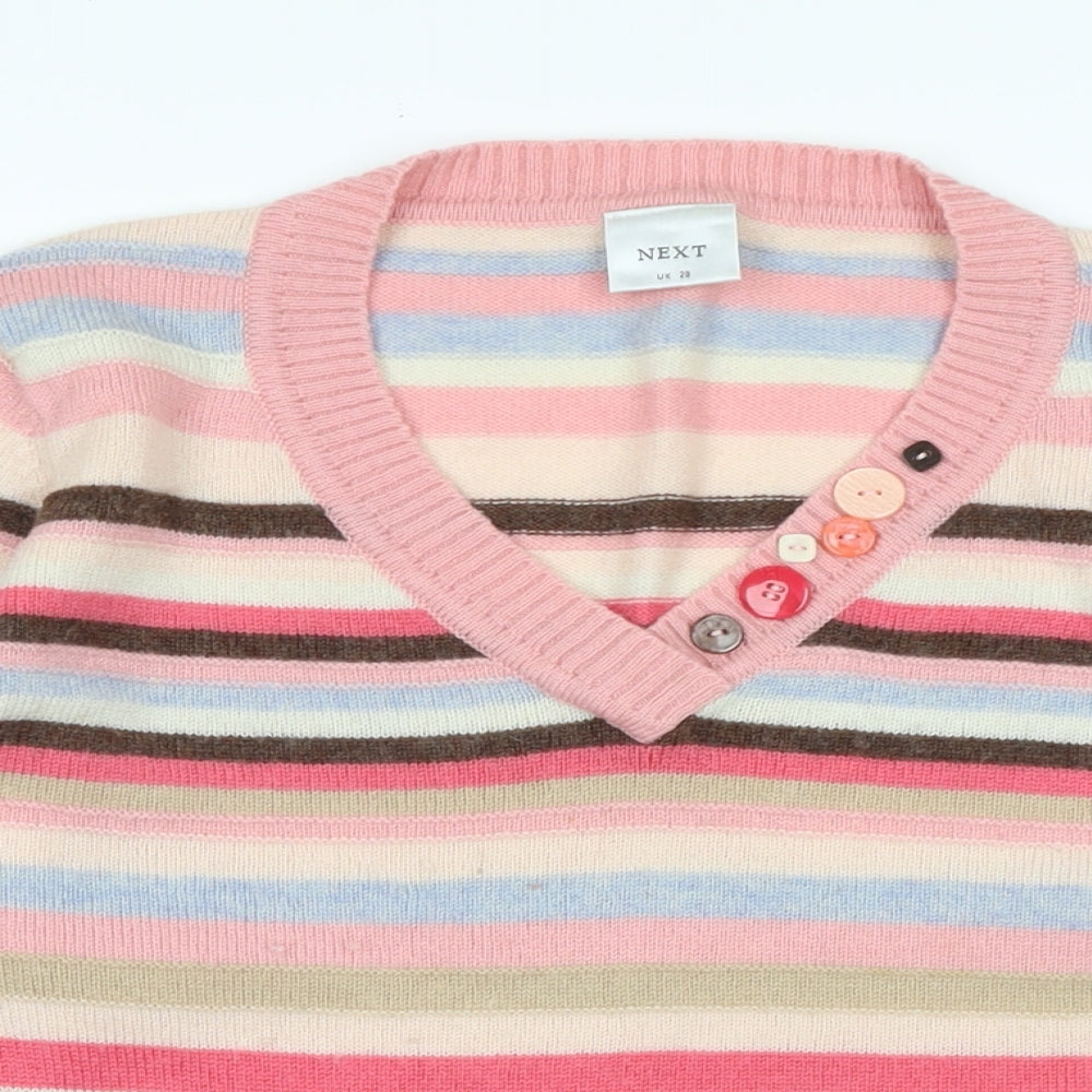 nexrt Womens Multicoloured V-Neck Striped Wool Pullover Jumper Size 20 - Lambswool