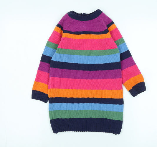 NEXT Girls Multicoloured Striped Polyester Jumper Dress Size 3-4 Years Crew Neck Button - KNITTED