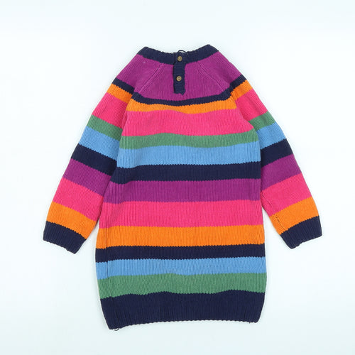 NEXT Girls Multicoloured Striped Polyester Jumper Dress Size 3-4 Years Crew Neck Button - KNITTED