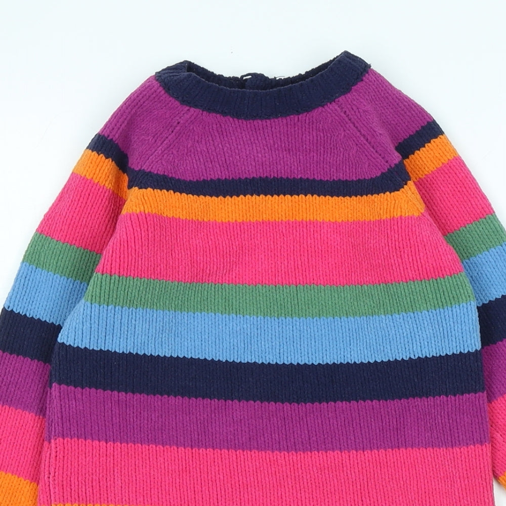 NEXT Girls Multicoloured Striped Polyester Jumper Dress Size 3-4 Years Crew Neck Button - KNITTED