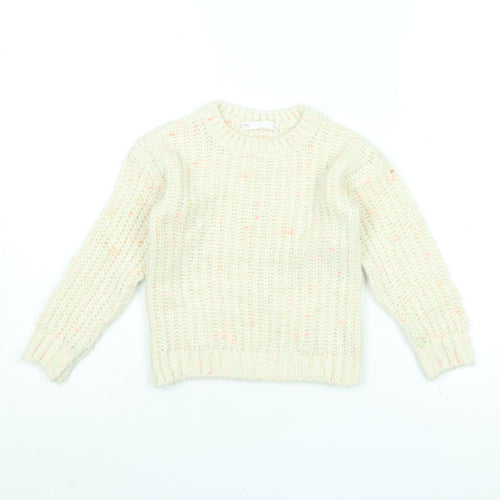 Marks and Spencer Girls Ivory Round Neck Polyester Pullover Jumper Size 5-6 Years Pullover