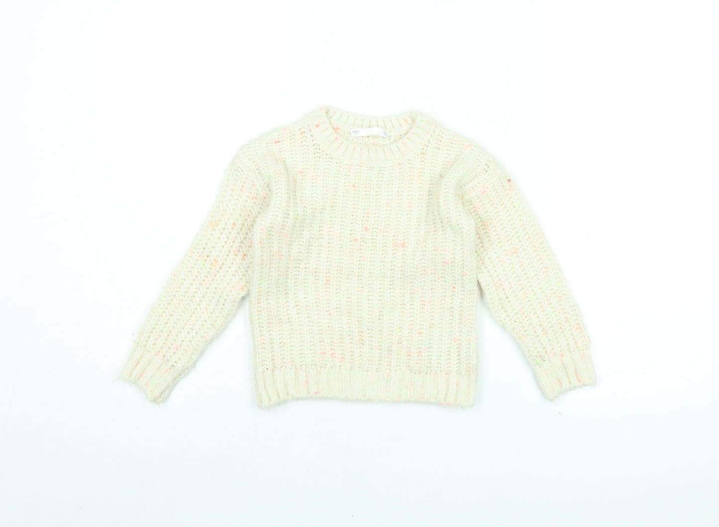 Marks and Spencer Girls Ivory Round Neck Polyester Pullover Jumper Size 5-6 Years Pullover