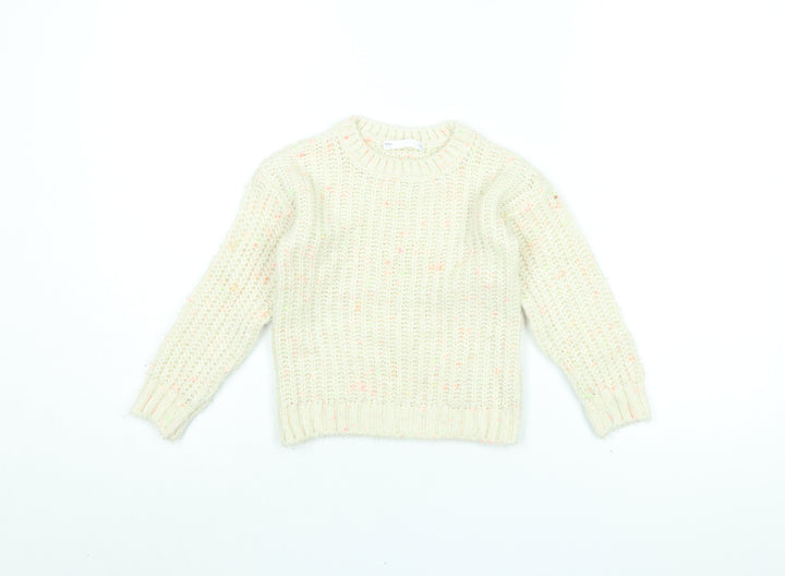 Marks and Spencer Girls Ivory Round Neck Polyester Pullover Jumper Size 5-6 Years Pullover