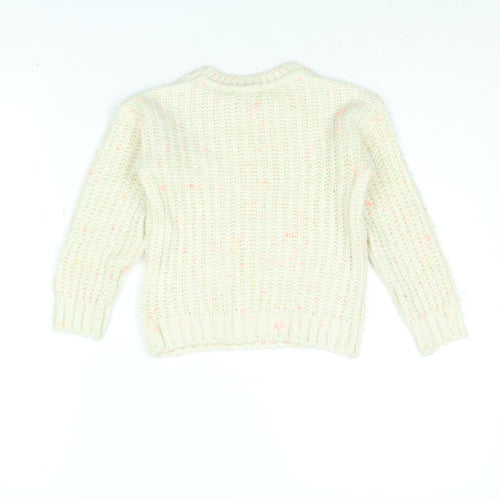 Marks and Spencer Girls Ivory Round Neck Polyester Pullover Jumper Size 5-6 Years Pullover