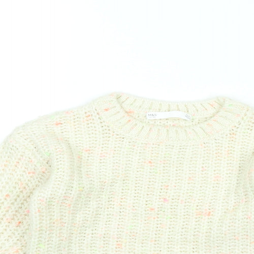 Marks and Spencer Girls Ivory Round Neck Polyester Pullover Jumper Size 5-6 Years Pullover