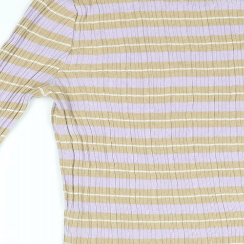 ASOS Womens Beige Striped Acrylic Basic T-Shirt Size 14 Round Neck