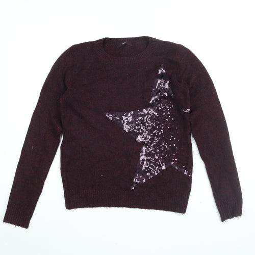 NEXT Womens Red Round Neck Acrylic Pullover Jumper Size 6 - Sequin Star