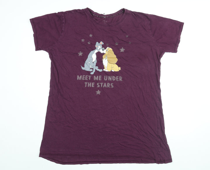 Disney Womens Purple Solid Cotton Top Pyjama Top Size XL - Lady and the Tramp, Meet Me Under The Stars