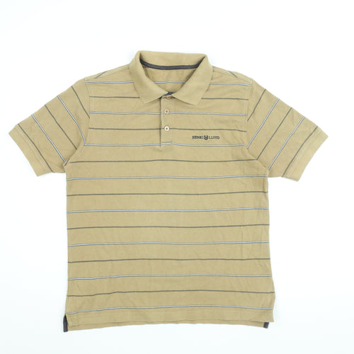 Henri Lloyd Mens Beige Striped Cotton Polo Size M Collared Button