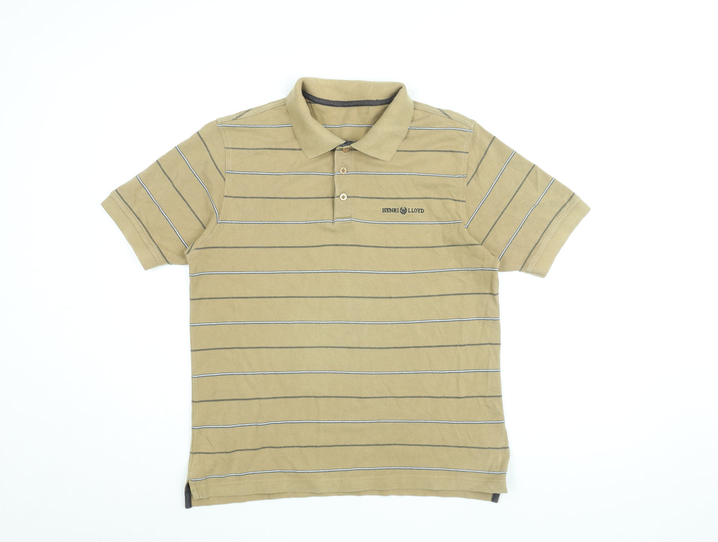 Henri Lloyd Mens Beige Striped Cotton Polo Size M Collared Button