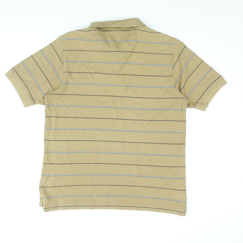 Henri Lloyd Mens Beige Striped Cotton Polo Size M Collared Button