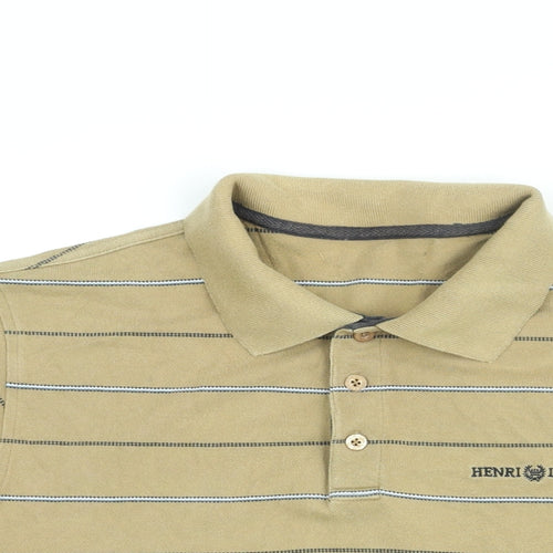 Henri Lloyd Mens Beige Striped Cotton Polo Size M Collared Button