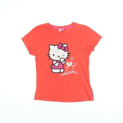 Hello Kitty Girls Red Cotton Basic T-Shirt Size 13-14 Years Round Neck Pullover - Hello Kitty Print