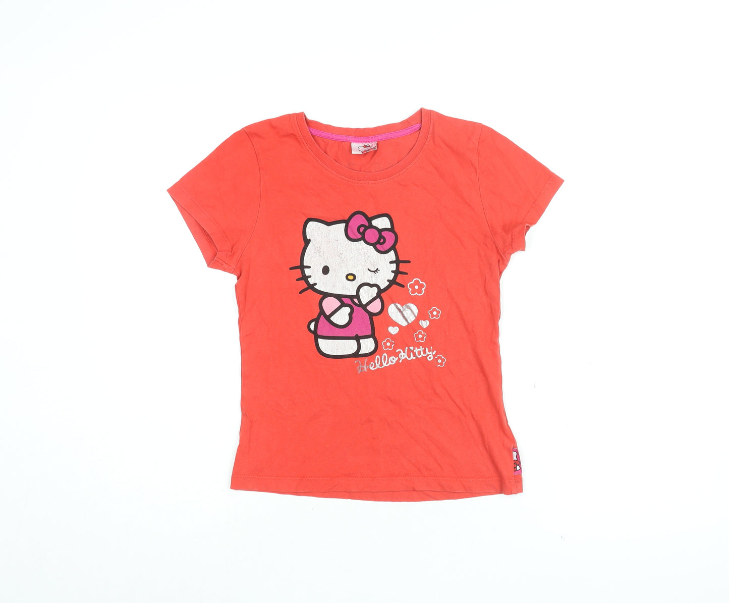 Hello Kitty Girls Red Cotton Basic T-Shirt Size 13-14 Years Round Neck Pullover - Hello Kitty Print