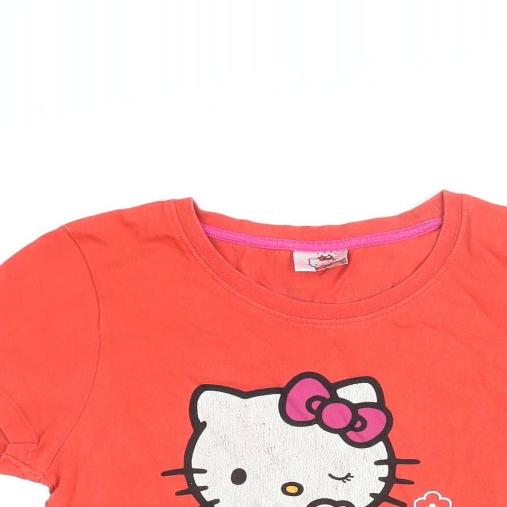 Hello Kitty Girls Red Cotton Basic T-Shirt Size 13-14 Years Round Neck Pullover - Hello Kitty Print