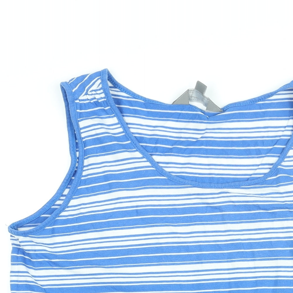 Mountain Warehouse Womens Blue Striped Cotton Basic Tank Size 16 Round Neck