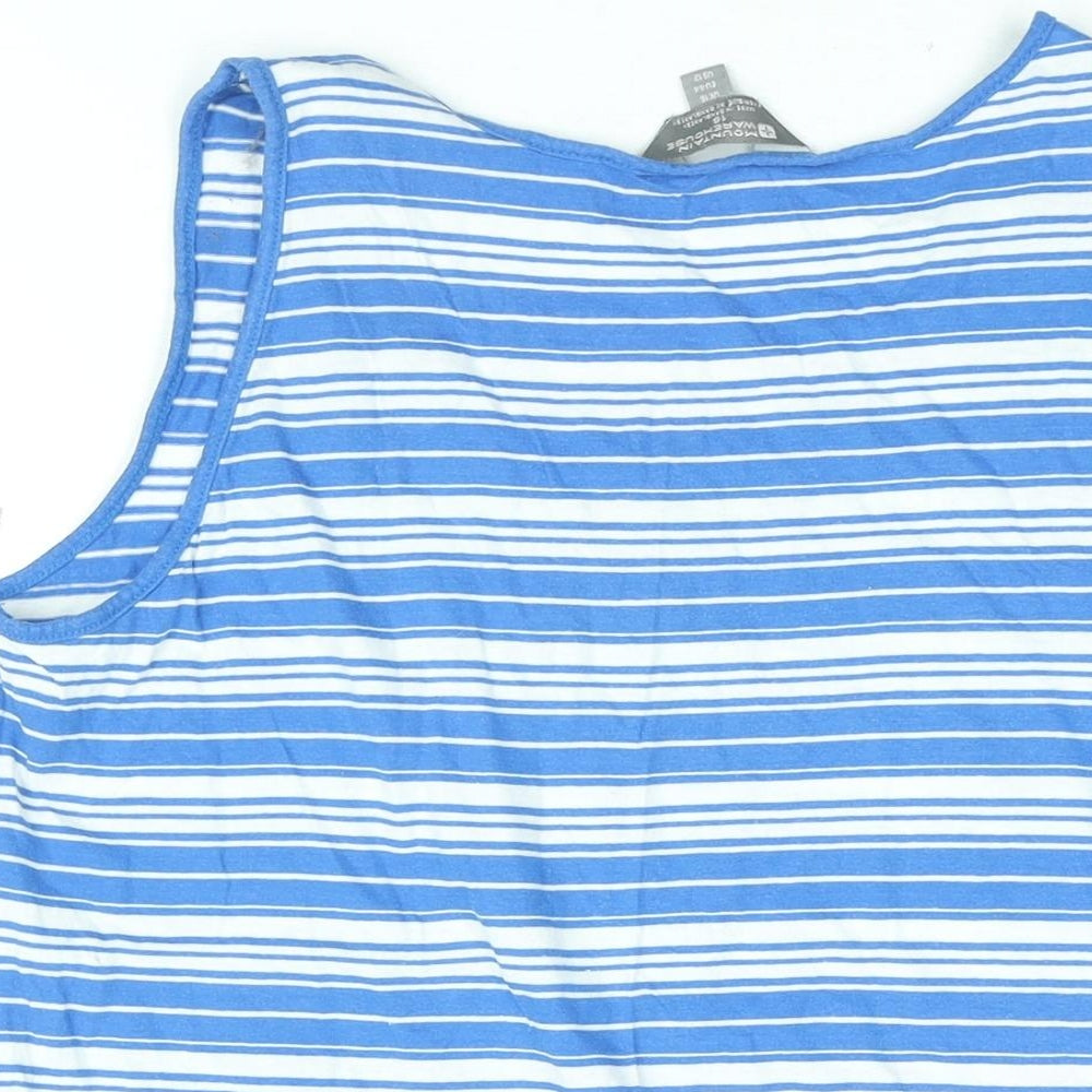 Mountain Warehouse Womens Blue Striped Cotton Basic Tank Size 16 Round Neck