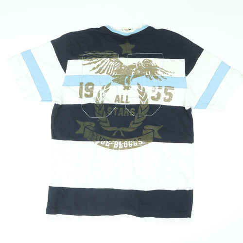 Joe Bloggs Mens White Striped Cotton T-Shirt Size L Round Neck - Joe Bloggs Logo