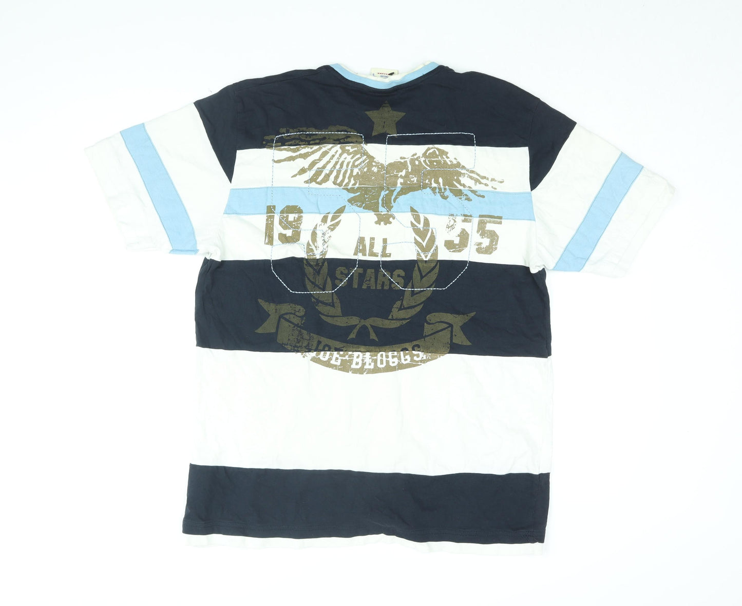 Joe Bloggs Mens White Striped Cotton T-Shirt Size L Round Neck - Joe Bloggs Logo