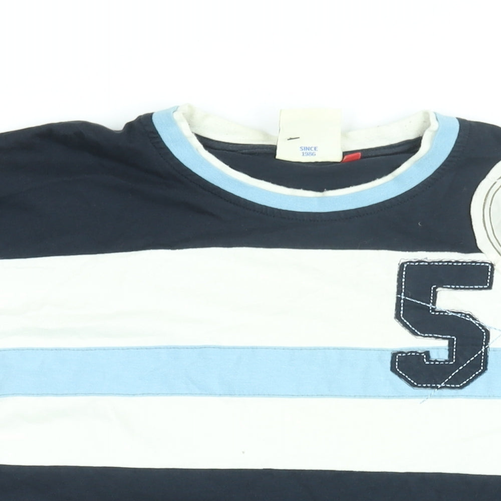 Joe Bloggs Mens White Striped Cotton T-Shirt Size L Round Neck - Joe Bloggs Logo