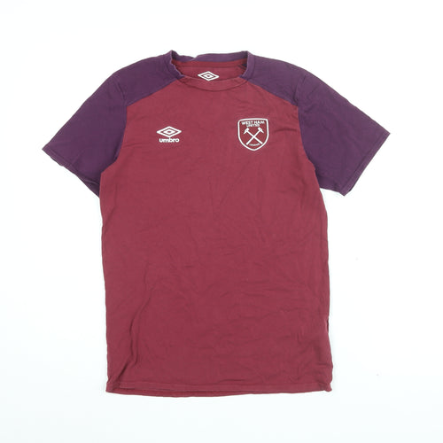 Umbro Boys Red Cotton Basic T-Shirt Size 13 Years Round Neck Pullover - West Ham United
